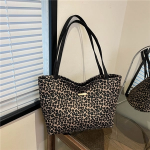 Women Leopard Print Canvas Tote Bag Large Capacity Casual Shoulder Bag Vintage Urban Simple Fashion Printed Handbag
