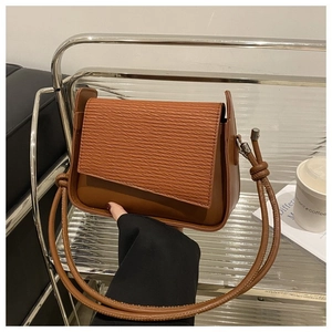 Women Small Square Shoulder Bag Textured Flap PU Leather Underarm Bag Minimalist Urban Knotted Strap Daily Crossbody Bag