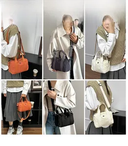 Detail shots of versatile canvas crossbody bag showing textures and strap options
