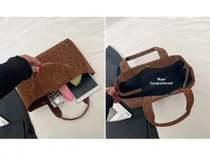 Detailed view of the leopard print tote bag interior and large storage capacity