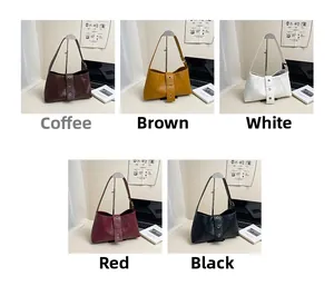 Detailed comparison of vintage rivet shoulder bags in coffee, brown, white, red, and black