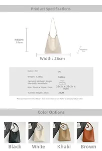 Detailed size specifications and color comparison of the minimalist FASHION tote bag