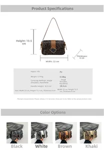 Detailed size specifications for leopard print PU leather shoulder bag with dimensions
