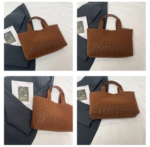 Detailed views of vintage leopard print tote bag with soft matte texture and large capacity