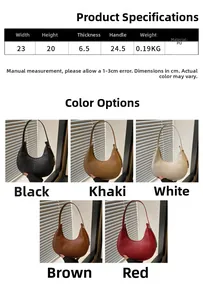 Detailed size chart and multi-color selection for woven texture crescent hobo bag