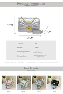 Detailed size chart and multi-color options for the fan-quilted quilted shoulder bag