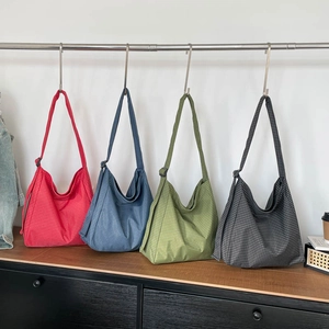Large Checkered Canvas Shoulder Bag For Women Retro Grid Pattern Tote Bag Casual Literary Handbag For Daily Shopping Travel