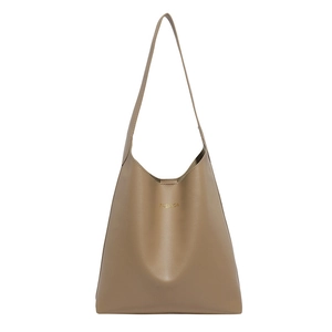 Minimalist khaki hobo tote bag for women with leather texture and gold fashion print