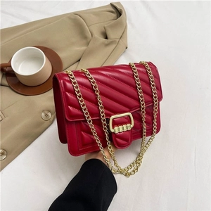 Fashion Chic Quilted Underarm Bag For Women Minimalist Chevron Pattern Shoulder Bag With Gold Metal Chain Strap Crossbody Bag