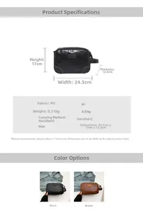 Detailed view of large retro PU leather makeup bag showing dimensions and color options