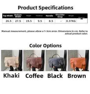 Size chart and dimensions for retro PU leather backpack with four available color options