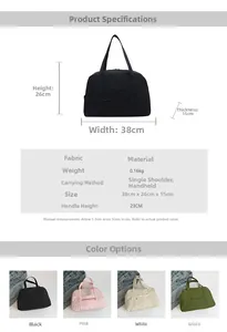Size specifications for a large nylon tote bag showing dimensions and colors