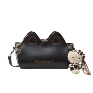 Sac bandoulière rétro oreilles de chat avec fausse fourrure léopard et charm peluche