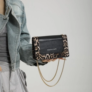 Fashion Leopard Print Patchwork Chain Shoulder Bag For Women Casual Synthetic Leather Crossbody Square Bag Daily Commute