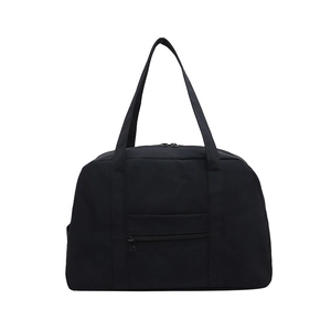 Minimalist black nylon travel tote bag with large capacity and double handles