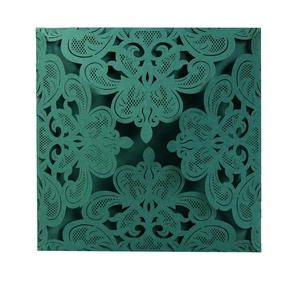 Elegant laser cut dark green lace wedding invitation with intricate European floral pattern
