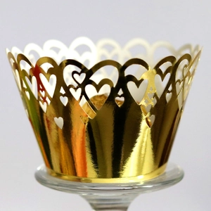 Laser Cut Heart Cupcake Wrappers Pearlescent Paper Hollow Out Cake Liners For Wedding Valentine's Day Party Decoration
