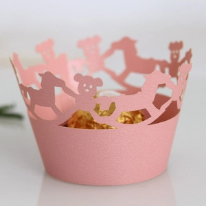 Caissettes à Cupcakes Découpées au Laser Ours Cheval à Bascule Papier Perlé Décoration de Gâteau pour Anniversaire Mariage Fête
