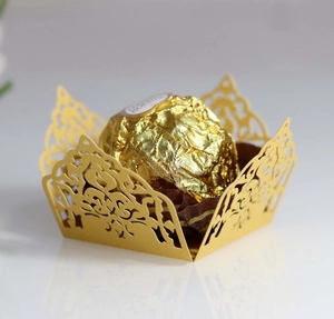 Elegant gold laser-cut镂空 floral paper chocolate wrapper for wedding candy boxes