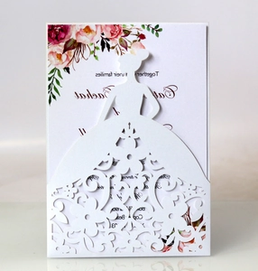 Elegant laser-cut bride wedding invitation card with intricate floral hollow design
