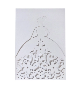 Detailed laser-cut white wedding invitation featuring an elegant female silhouette design