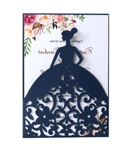 Elegant Bride Silhouette Laser Cut Wedding Invitations Artificial Pearl Paper Hollow Floral Greeting Cards For Engagement Bridal Shower Party