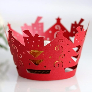 Laser Gesneden Kerst Cupcake Wikkels Holle Papieren Taart Randen Kroonvorm Vakantie Feest Bruiloft Dessert Tafel Decoraties