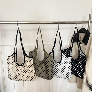 Large Capacity Nylon Polka Dot Tote Bag For Women Retro Casual Minimalist Student Shoulder Bag Shopping Handbag