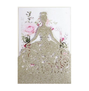 Glitzer Laserschnitt Hochzeitseinladungen Prinzessin Silhouette Blumen Rose Muster Elegante Brautparty Einladungen