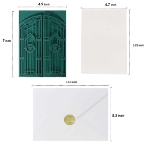 Laser cut dark green wedding invitations with rose pattern and dimensions