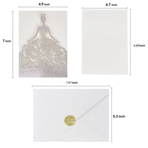 Silber glitzernde lasergeschnittene Prinzessinnen Kleid Einladungskarten mit Umschlag