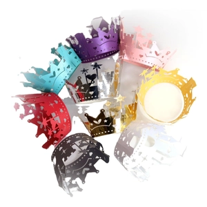 Laser cut castle and crown paper cupcake liners in multiple metallic colors