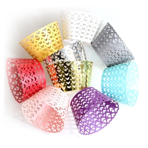 Laser cut heart cupcake wrappers in multiple pearl colors for wedding party cake decor