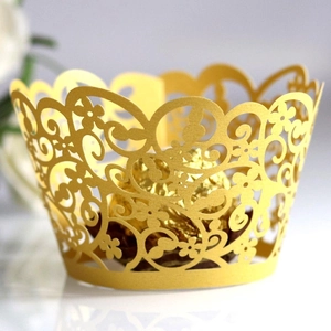 Elegant Laser Cut Cupcake Wrappers Pearlescent Paper Floral Vine Hollow Cake Decoration For Wedding Birthday Party Baking Supplies