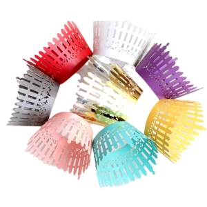 Laser cut lace cupcake wrappers in fence style with multiple color options