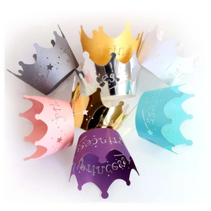 Colorful paper princess crown set with laser-cut star patterns for birthday parties
