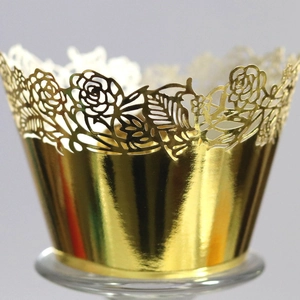 Gold hollowed rose laser cut cupcake wrappers for wedding parties and dessert decor