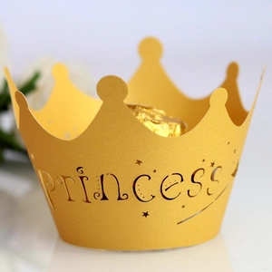 Princess Crown Cupcake Wrappers Laser Cut Pearlescent Paper Cake Decorative Wraps For Birthday Wedding Party Decorations