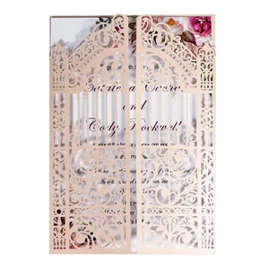 European Laser Cut Wedding Invitations Gate Fold Pearlescent Paper Floral Inner Cards With Envelopes For Marriage Engagement Party Banquet