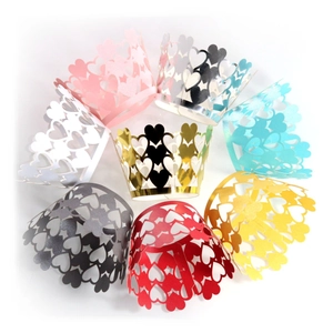 Laser cut hollow heart cupcake wrappers in assorted colors for party decorations