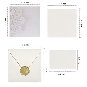 White laser cut floral wedding invitations set with detailed size specifications