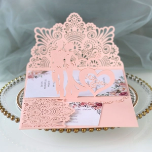 European Romantic Laser Cut Wedding Invitation Cards With Envelopes 3D Pop Up Bride And Groom Greeting Card Wedding Party
