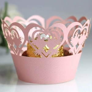 Laser Cut Artificial Pearl Paper Cupcake Wrappers Heart Dove Hollow Out Cake Decorative Lace For Wedding Birthday Party Decoration
