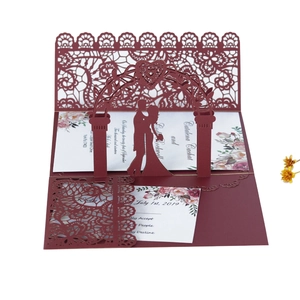 European Style Laser Cut 3D Pop-up Wedding Invitation Cards Lace Hollowed Design For Marriage Engagement Party Celebration