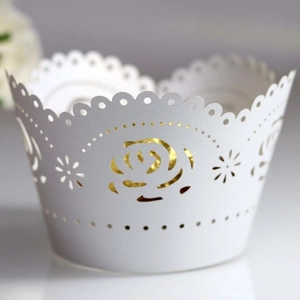 Rose Laser Cut Cupcake Wrappers Hollow Pearlescent Paper Cake Decorative Liner For Wedding Birthday Party Valentine Day