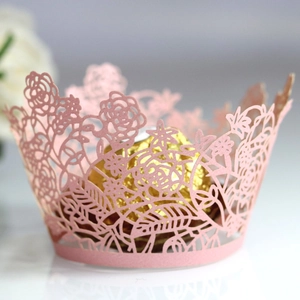Laser Cut Hollow Out Rose Floral Cupcake Wrappers Elegant Artificial Pearl Paper Cake Decoration For Wedding Birthday Party Wrap