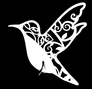 Pink laser-cut hummingbird place card for wine glasses featuring ornate floral patterns