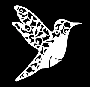 Carte de place colibri découpée au laser en blanc avec motifs volutes ajourés