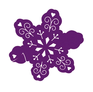Carte de place flocon de neige violette découpée au laser avec motifs de cœur