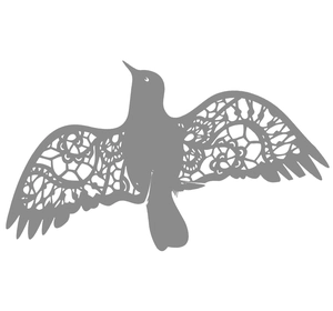 Grey laser-cut bird place card with intricate floral lace pattern for event decoration